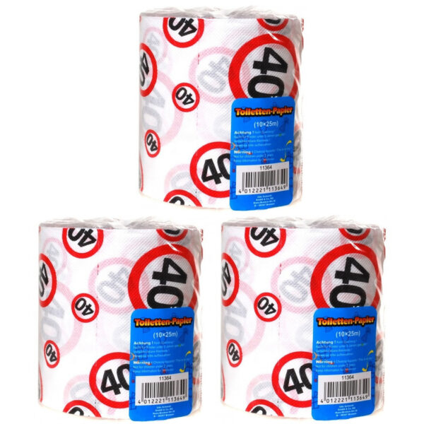 Set van 3x stuks toiletpapier rollen voor een 40 jaar verjaardag