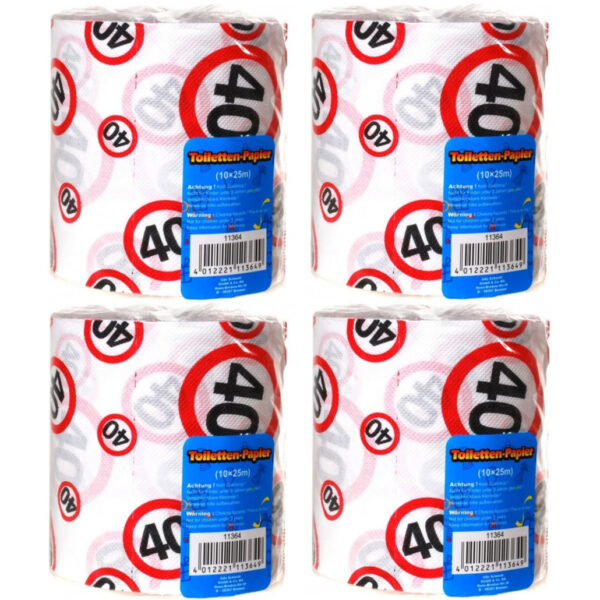 Set van 4x stuks wc rollen met 40 jaar print verjaardag cadeau -