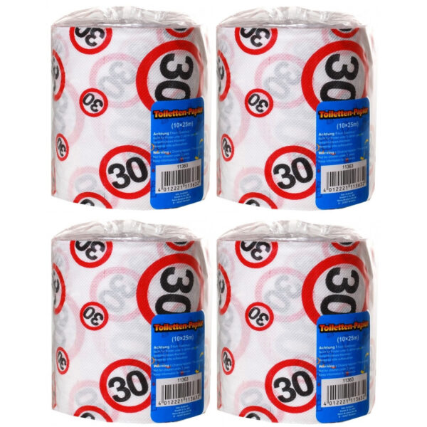 Set van 4x stuks wc rollen 30 jaar print verjaardag cadeau