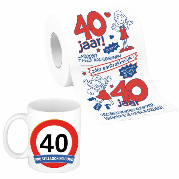 Cadeau set voor 40e verjaardag - Koffie mok en funny Wc-rol - Voor vrouwen van 40