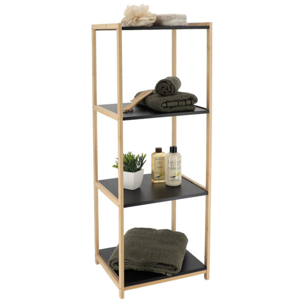 Opbergkast - hout / zwart - 4 planken - 102 x 35 x 30 cm - badkamer