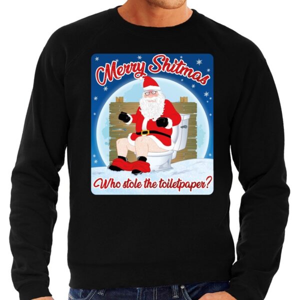 Foute kerstborrel trui / kersttrui merry shitmas zwart voor heren