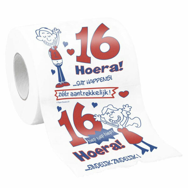 Cadeau toiletpapier/wc-papier rol 16 jaar - 16e verjaardag