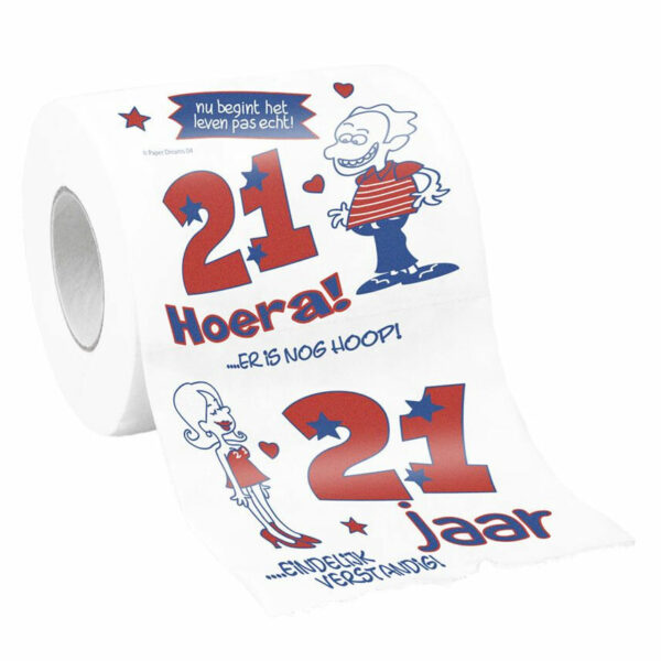 Cadeau toiletpapier/wc-papier rol 21 jaar - 21e verjaardag - cadeau