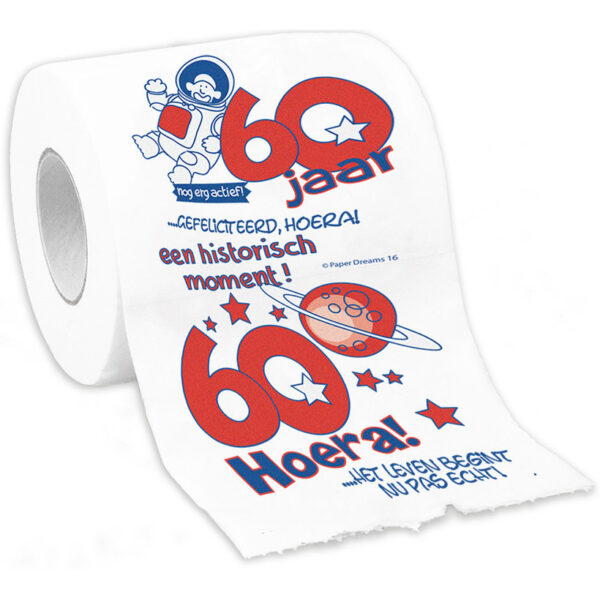 Cadeau toiletpapier/wc-papier rol 60 jaar - 60e verjaardag - cadeau