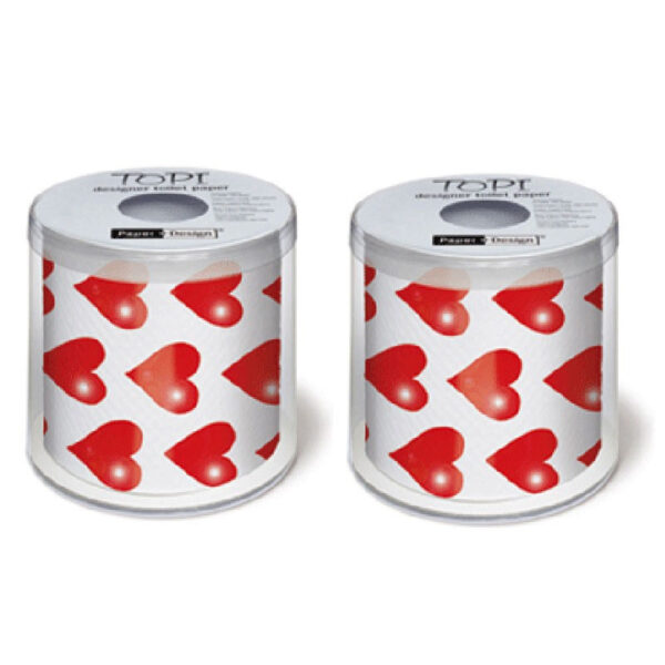 Funny toiletrol - 2x - hartjes v- 3-laags - wc-papier - wc rol - toiletpapier - Valentijn