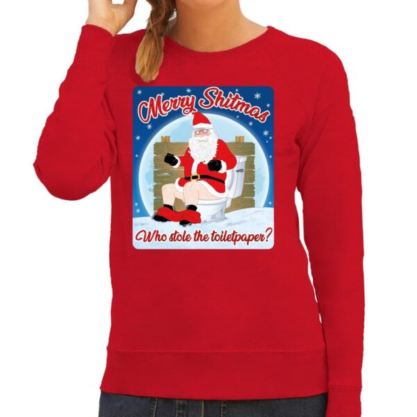 Foute kerstborrel trui / kersttrui merry shitmas rood voor dames
