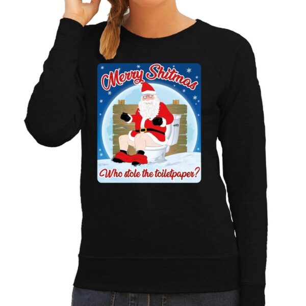 Foute kerstborrel trui / kersttrui merry shitmas zwart voor dames