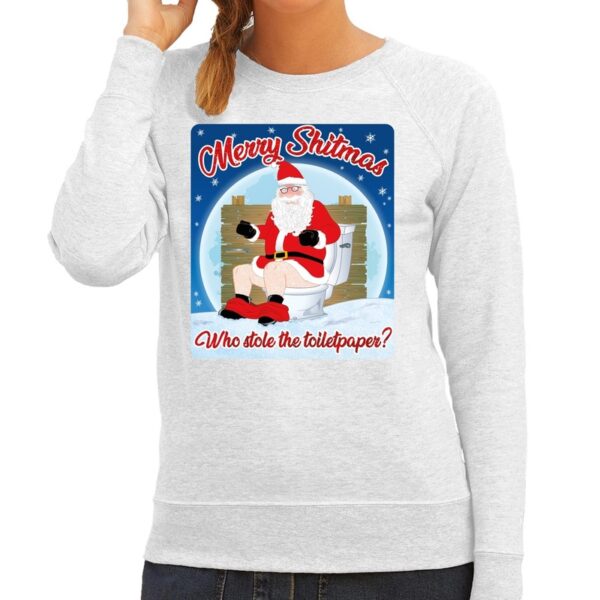 Foute kerstborrel trui / kersttrui merry shitmas grijs voor dames