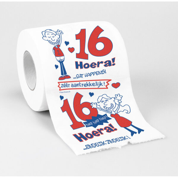 2x cadeau toiletpapier/wc-papier rol 16 jaar - 16e verjaardag