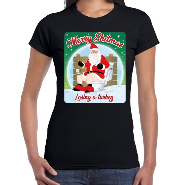 Fout kerstborrel shirt / kerstshirt merry shitmas zwart voor dames