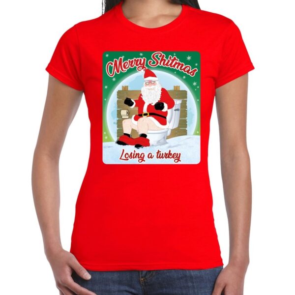Fout kerstborrel shirt / kerstshirt merry shitmas rood voor dames