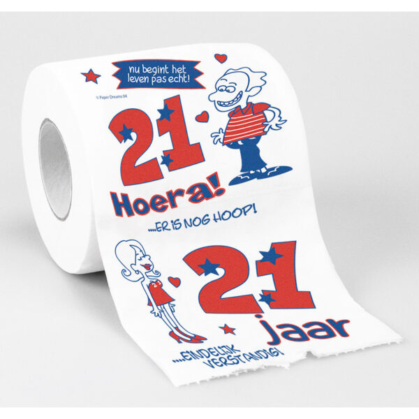 2x cadeau toiletpapier/wc-papier rol 21 jaar - 21e verjaardag - cadeau