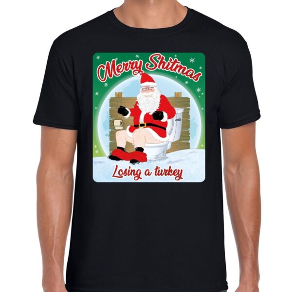 Fout kerstborrel shirt / kerstshirt merry shitmas zwart voor heren