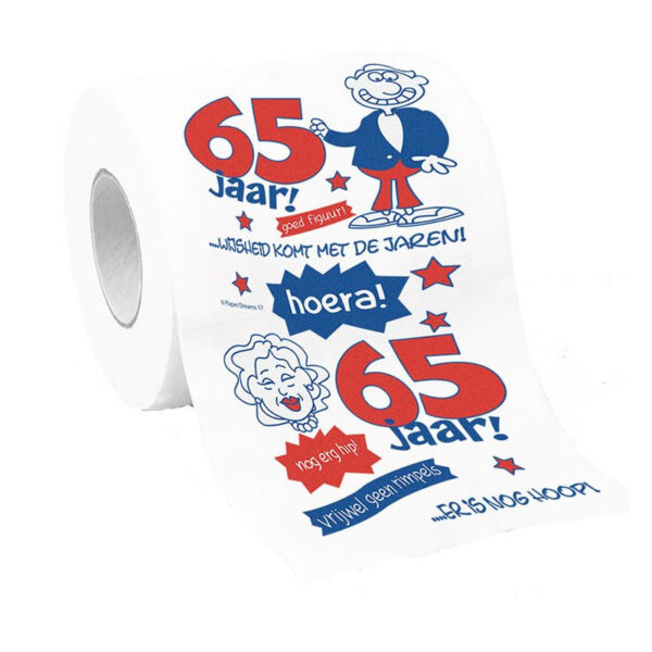 Cadeau toiletpapier/wc-papier 65 jaar - 65e verjaardag - cadeau