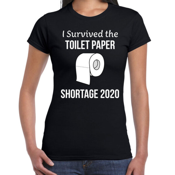 Fun t-shirt I survived toiletpaper shortage 2020 zwart voor dames