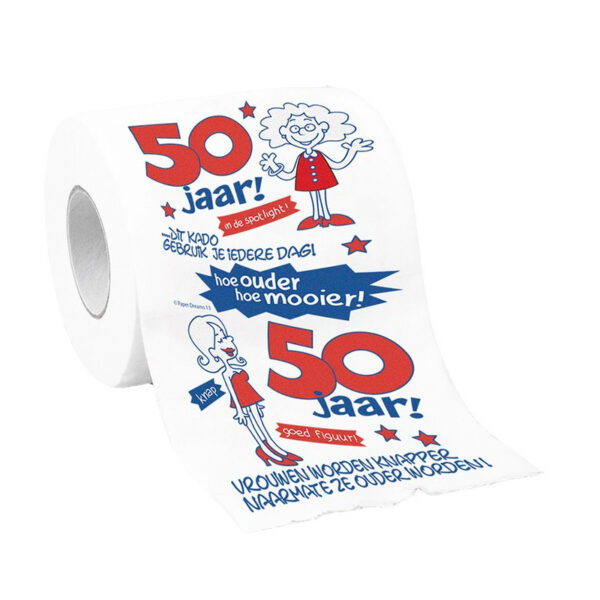 50 jaar Toiletpapier/wc-papier cadeau - vrouw - grappige teksten -