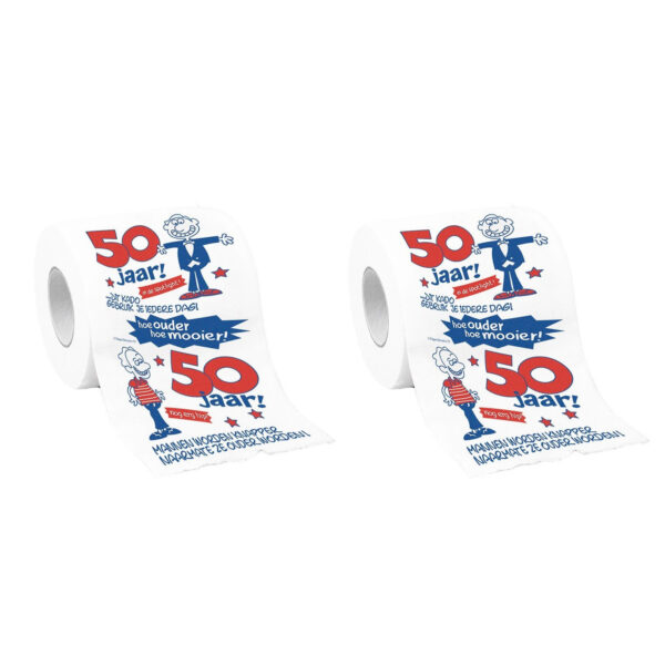 Rol Toiletpapier voor 50 jaar man - Set van 2x stuks - met grappige tekst - 50e verjaardag funcadeau