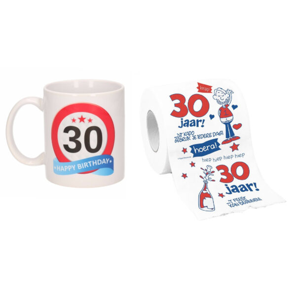 Cadeau set voor 30e verjaardag - Koffie mok en funny Wc-rol - Voor vrouwen van 30